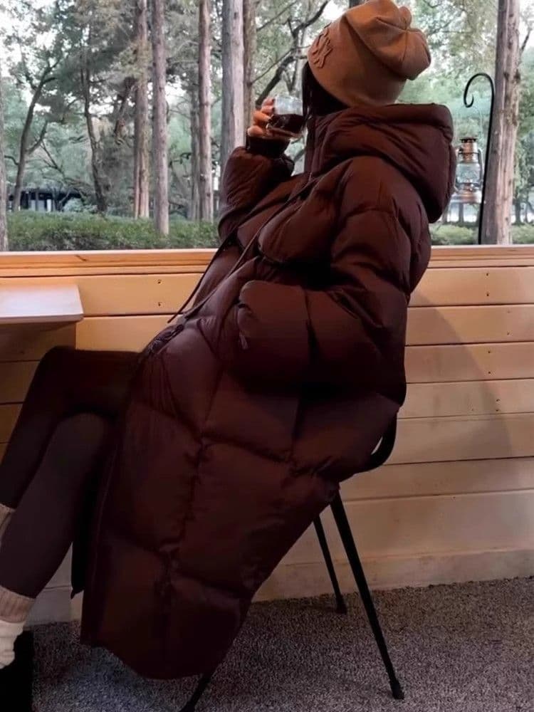 고급 한국 스타일 높은 품질 대 이불 두꺼운 디자인 센스 겨울 새로운 다운 재킷 여성 롱 코트 무릎 아래 코튼 자켓 상세 이미지 9