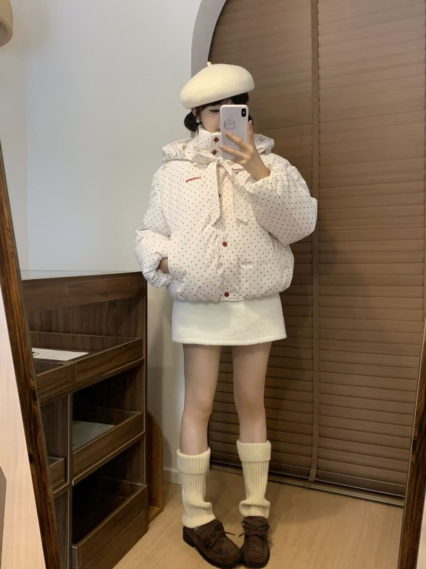새로운 일본식 학원 스타일 색상 도트 무늬 후드 면 의류 재킷 겨울 고급 두꺼운 보온 패딩 재킷 맨위 상세 이미지 5