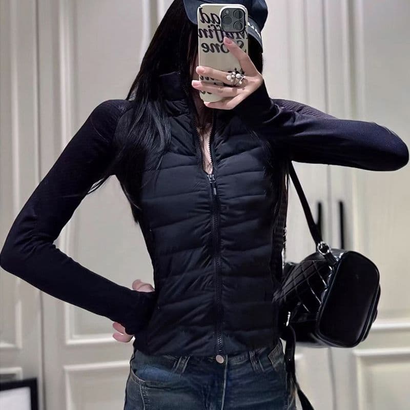 2025 가을과 겨울 얇고 가벼운 면 의류 여성 내피 요가 스탠드 칼라 가을 에디션 몸매 가꾸기 패션 보온 패치워크 두꺼움 여성 코트 이미지 2