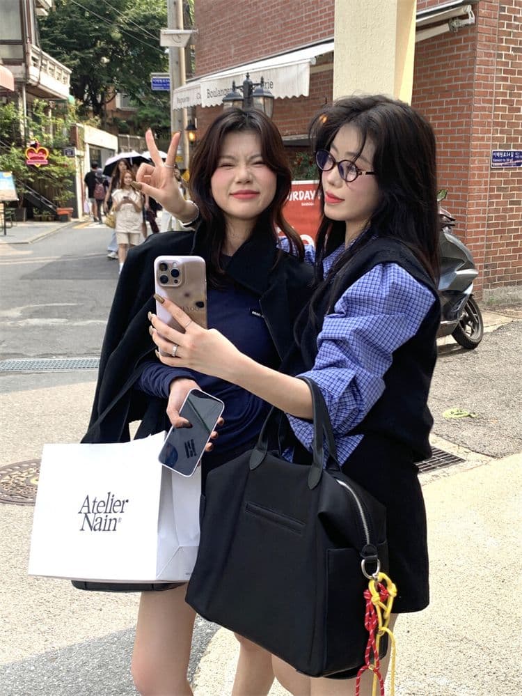 크리스마스 레드 신년 빨간색 작은 말 자수 한 부서 착용 가져 가라. chic Chic 스택 착용 베스트 학원 스타일 맨위 상세 이미지 2