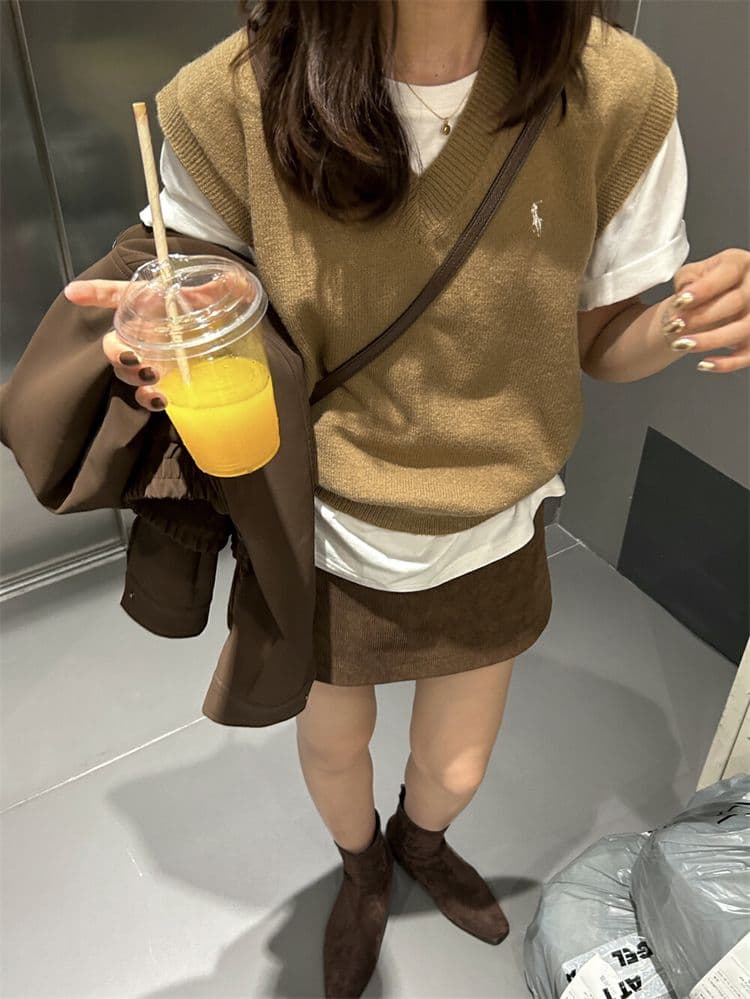 크리스마스 레드 신년 빨간색 작은 말 자수 한 부서 착용 가져 가라. chic Chic 스택 착용 베스트 학원 스타일 맨위 상세 이미지 10