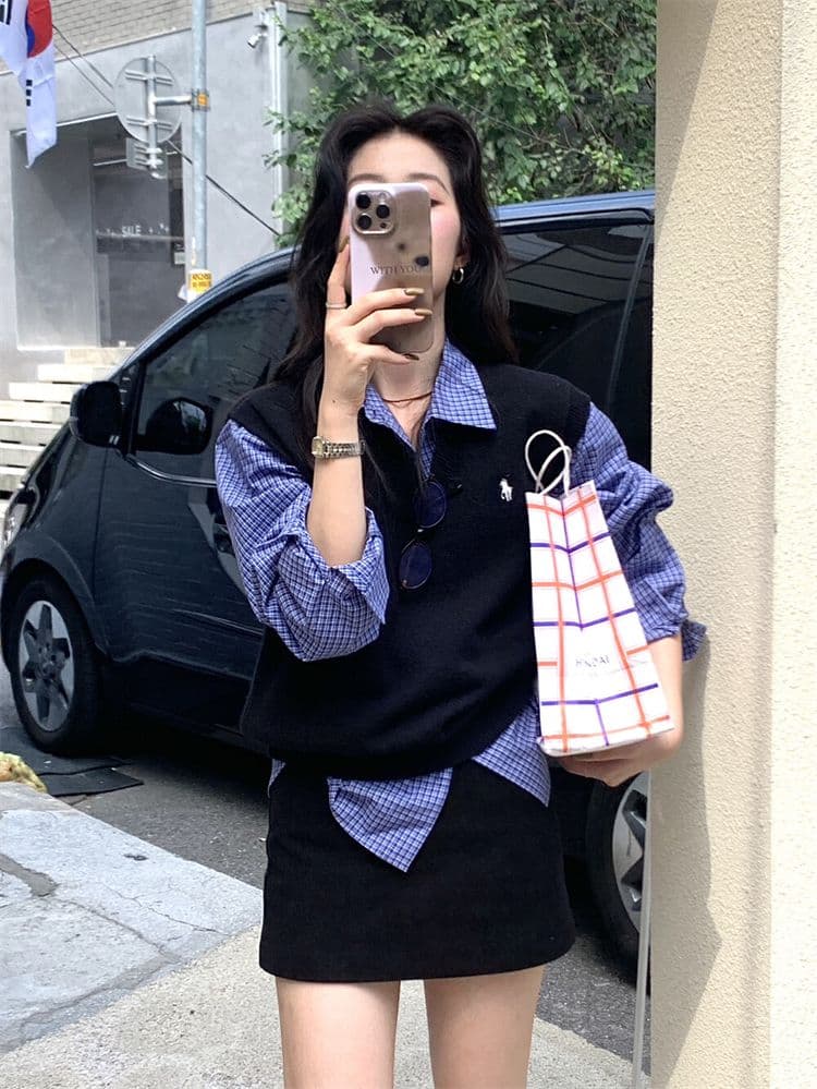 크리스마스 레드 신년 빨간색 작은 말 자수 한 부서 착용 가져 가라. chic Chic 스택 착용 베스트 학원 스타일 맨위 상세 이미지 26