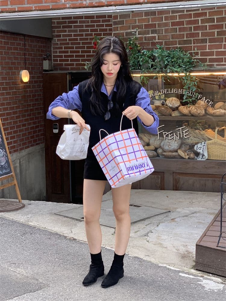 크리스마스 레드 신년 빨간색 작은 말 자수 한 부서 착용 가져 가라. chic Chic 스택 착용 베스트 학원 스타일 맨위 상세 이미지 27