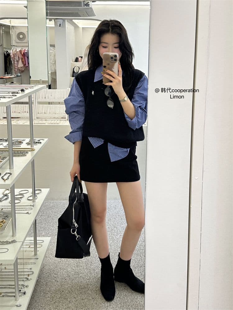 크리스마스 레드 신년 빨간색 작은 말 자수 한 부서 착용 가져 가라. chic Chic 스택 착용 베스트 학원 스타일 맨위 상세 이미지 28