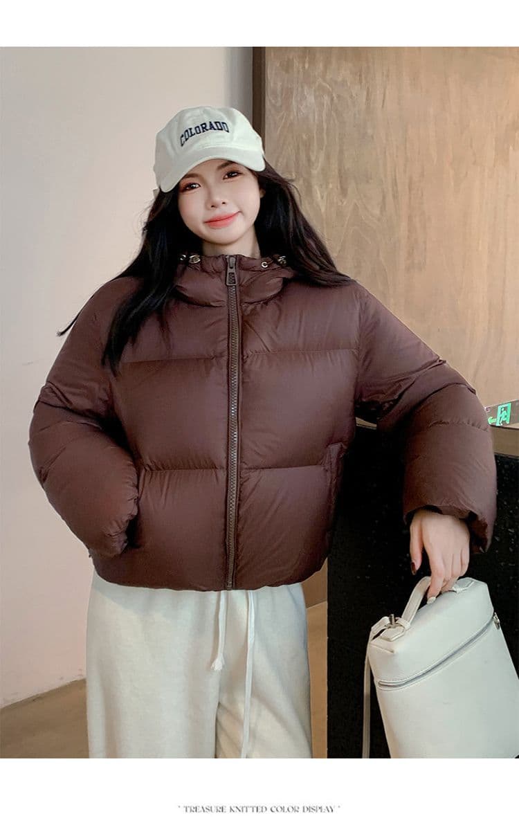 고급 디자인 센스 2025 년 겨울 새로운 한국 스타일 미니멀리즘 캐주얼 패션 쇼트 스타일 후드 면 의류 보온 재킷 상세 이미지 19