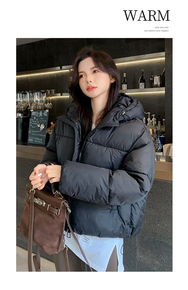 고급 디자인 센스 2025 년 겨울 새로운 한국 스타일 미니멀리즘 캐주얼 패션 쇼트 스타일 후드 면 의류 보온 재킷 상세 이미지 22