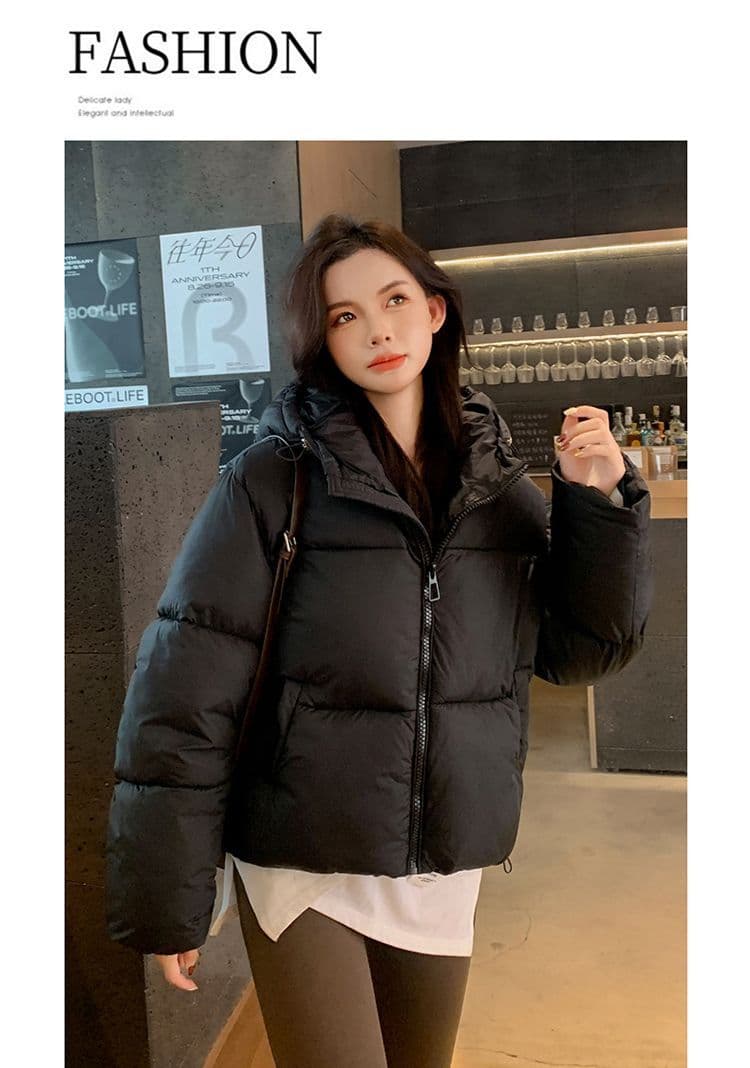 고급 디자인 센스 2025 년 겨울 새로운 한국 스타일 미니멀리즘 캐주얼 패션 쇼트 스타일 후드 면 의류 보온 재킷 상세 이미지 27