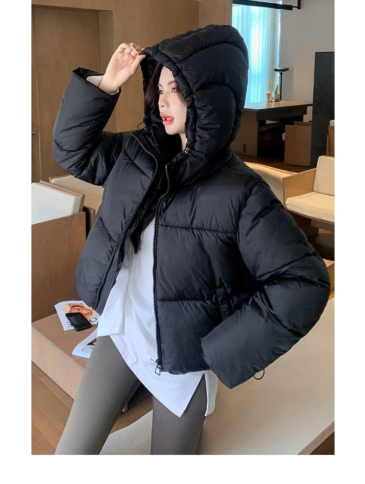 고급 디자인 센스 2025 년 겨울 새로운 한국 스타일 미니멀리즘 캐주얼 패션 쇼트 스타일 후드 면 의류 보온 재킷 상세 이미지 28