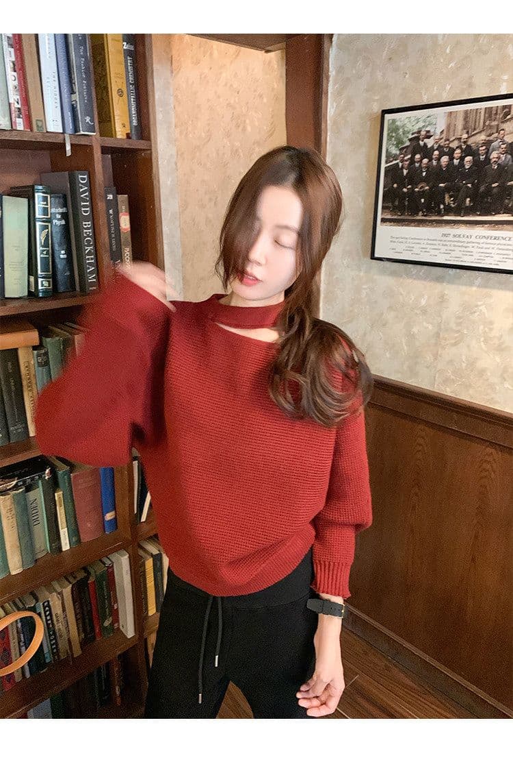 한 부서 빨간색 홀로우 아웃 행침 목 니트 스웨터 여성 겨울 신년 크리스마스 착용 가져 가라. 보온 스웨터 맨위 상세 이미지 5
