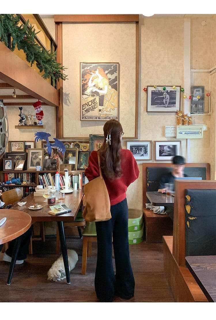 한 부서 빨간색 홀로우 아웃 행침 목 니트 스웨터 여성 겨울 신년 크리스마스 착용 가져 가라. 보온 스웨터 맨위 상세 이미지 11