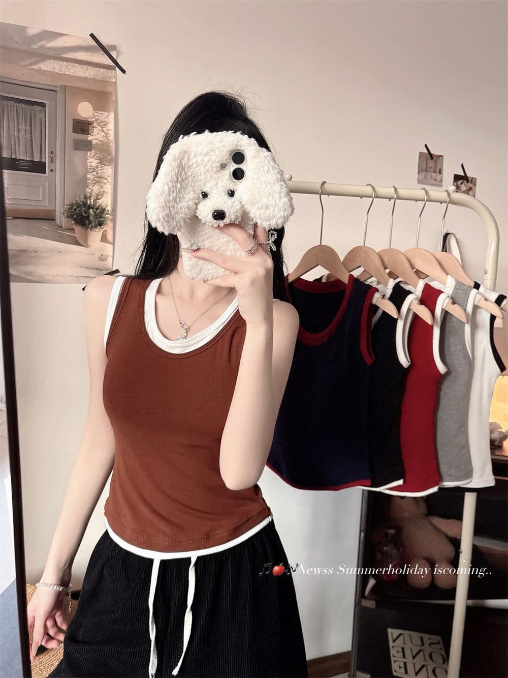 26 년 핫걸 맨위 몸매 가꾸기 벨트 가슴 패드 조끼 티셔츠 페이크 레이어드 디자인 센스 여름 배색 쇼트 스타일 맨위 이미지 2