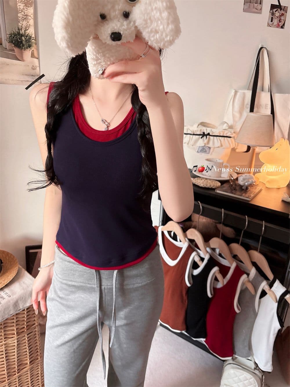 26 년 핫걸 맨위 몸매 가꾸기 벨트 가슴 패드 조끼 티셔츠 페이크 레이어드 디자인 센스 여름 배색 쇼트 스타일 맨위 상세 이미지 22