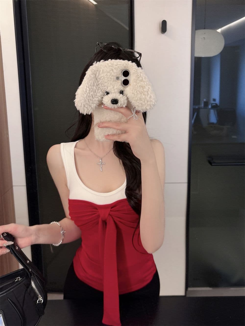 나만의 것을 가져와 라. 가슴 패드 순수한 욕망 핫걸 배색 나비 매듭 스트랩 캐미솔 봄 여름 새로운 몸매 가꾸기 상세 이미지 5