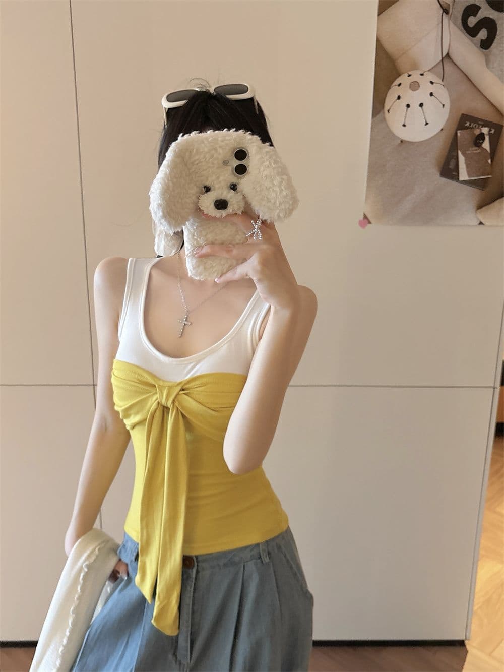 나만의 것을 가져와 라. 가슴 패드 순수한 욕망 핫걸 배색 나비 매듭 스트랩 캐미솔 봄 여름 새로운 몸매 가꾸기 상세 이미지 8