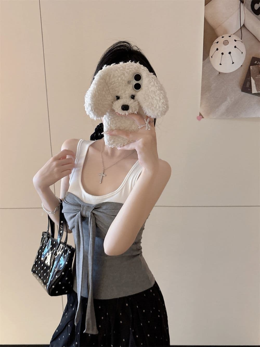 나만의 것을 가져와 라. 가슴 패드 순수한 욕망 핫걸 배색 나비 매듭 스트랩 캐미솔 봄 여름 새로운 몸매 가꾸기 상세 이미지 17