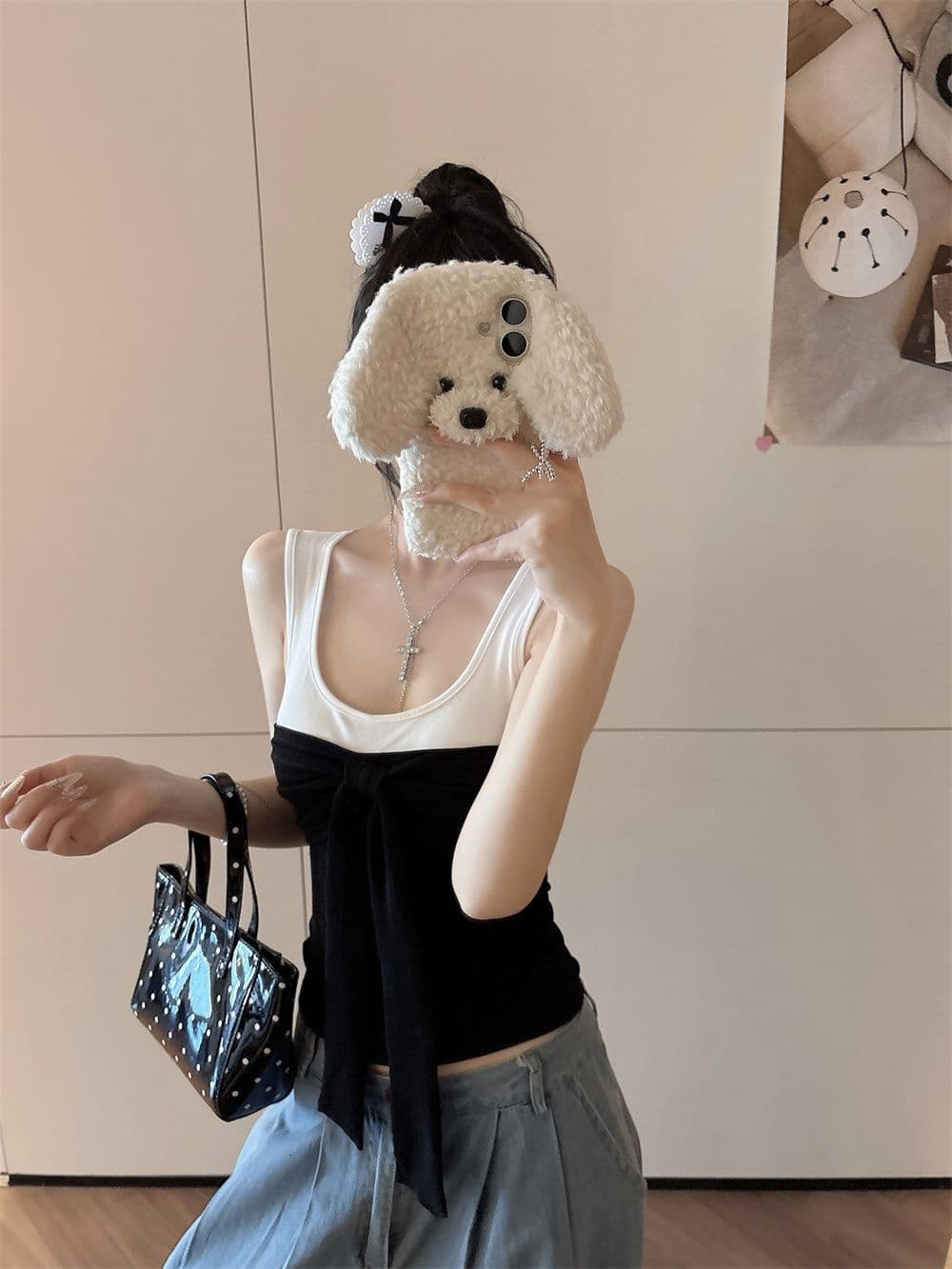 나만의 것을 가져와 라. 가슴 패드 순수한 욕망 핫걸 배색 나비 매듭 스트랩 캐미솔 봄 여름 새로운 몸매 가꾸기 상세 이미지 25