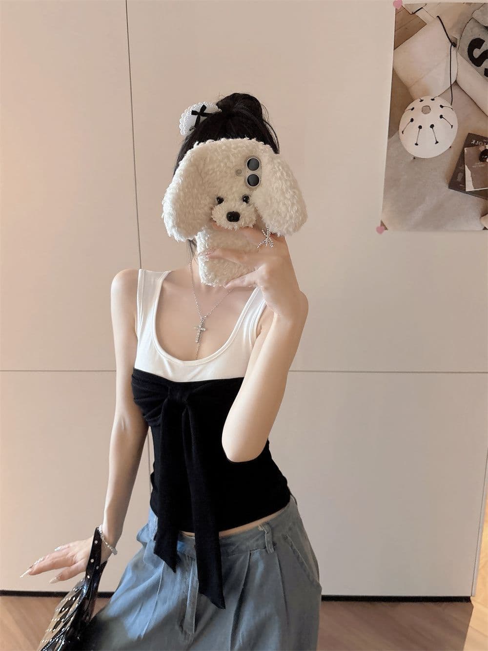나만의 것을 가져와 라. 가슴 패드 순수한 욕망 핫걸 배색 나비 매듭 스트랩 캐미솔 봄 여름 새로운 몸매 가꾸기 상세 이미지 26