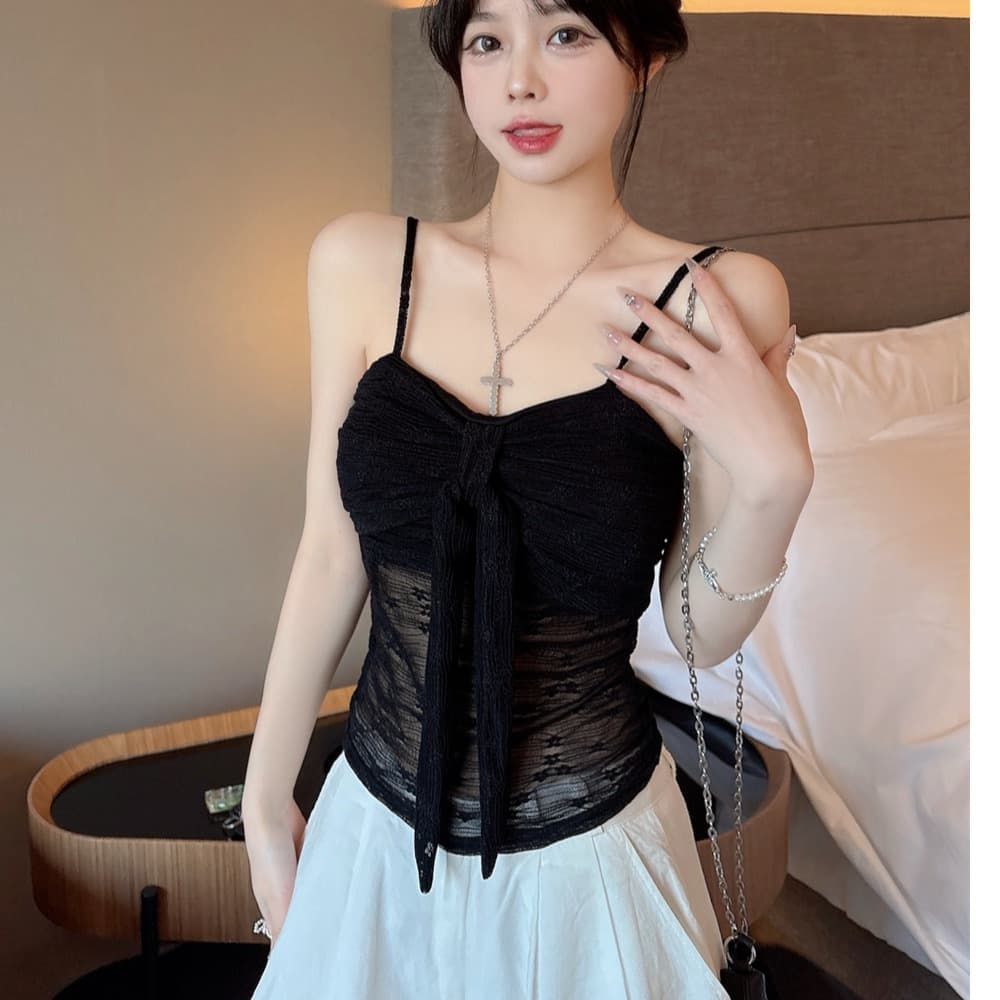 나만의 것을 가져와 라. 가슴 패드 나비 매듭 순수한 욕망 레이스 캐미솔 26 여름 외출용 고급 센스 인사이드 가져 가라. 이미지 5