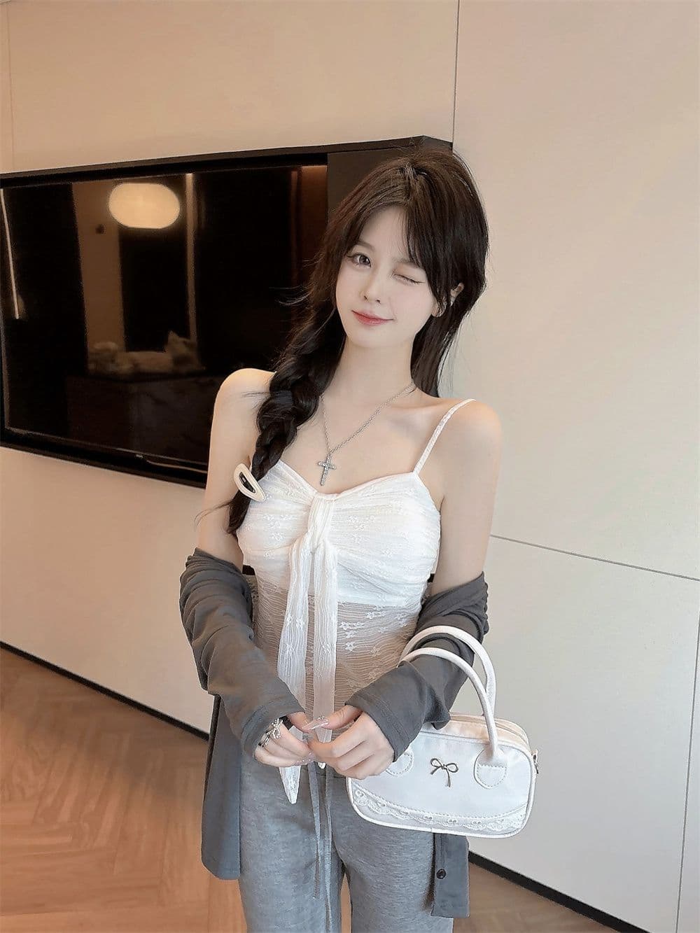 나만의 것을 가져와 라. 가슴 패드 나비 매듭 순수한 욕망 레이스 캐미솔 26 여름 외출용 고급 센스 인사이드 가져 가라. 상세 이미지 1