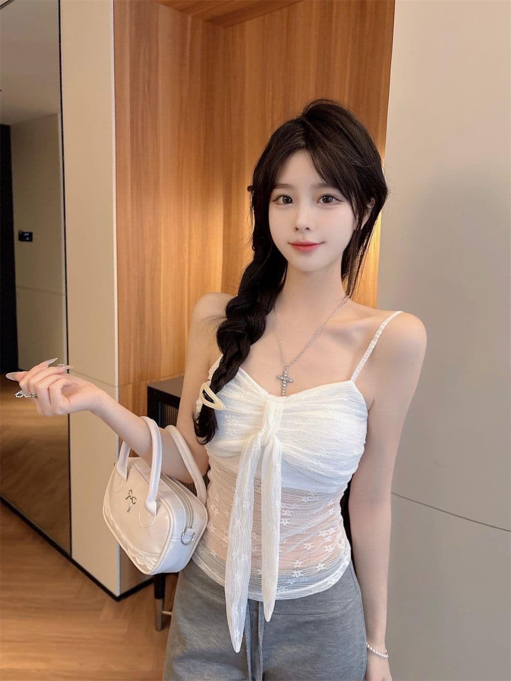 나만의 것을 가져와 라. 가슴 패드 나비 매듭 순수한 욕망 레이스 캐미솔 26 여름 외출용 고급 센스 인사이드 가져 가라. 상세 이미지 2