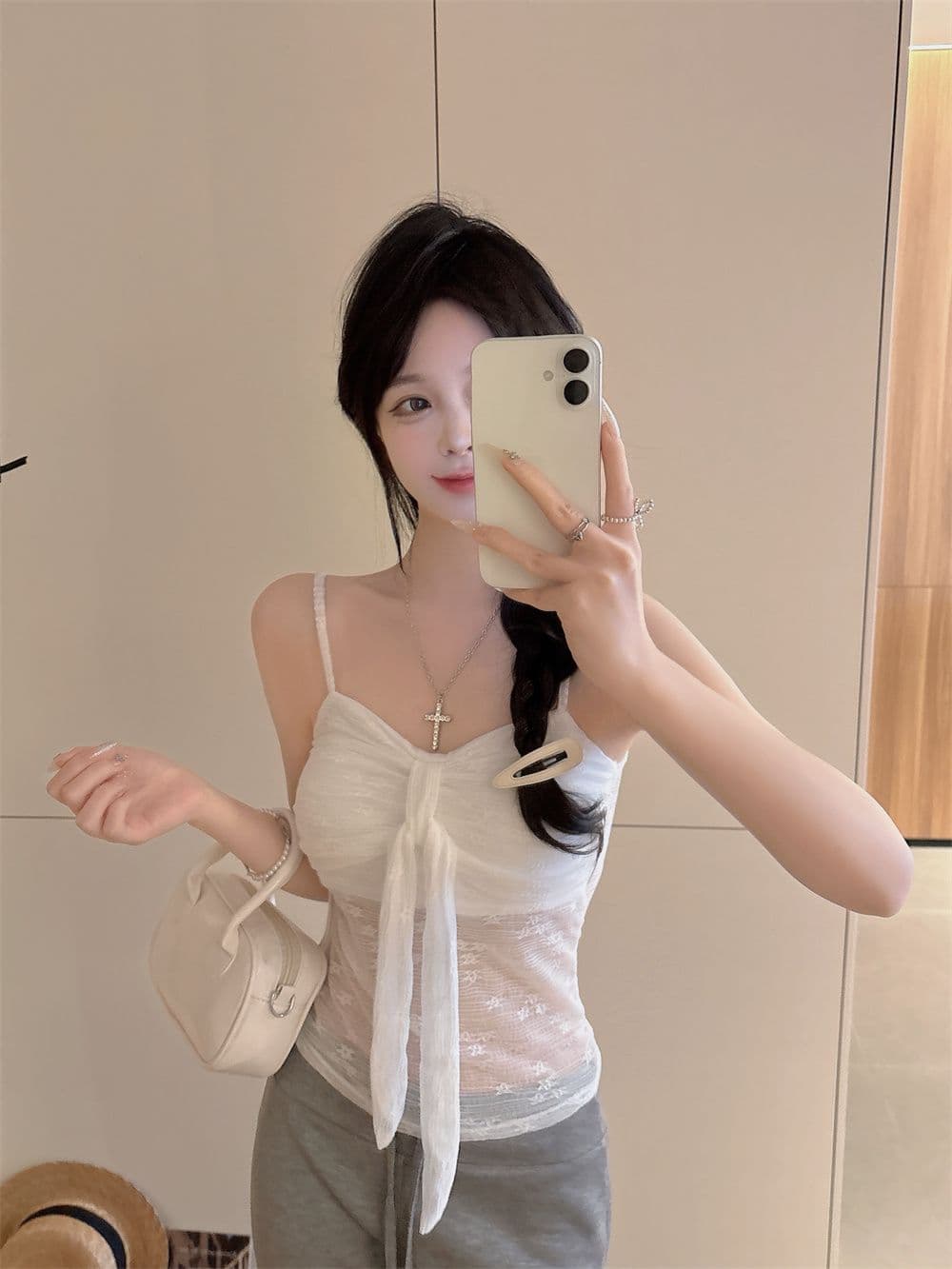 나만의 것을 가져와 라. 가슴 패드 나비 매듭 순수한 욕망 레이스 캐미솔 26 여름 외출용 고급 센스 인사이드 가져 가라. 상세 이미지 3