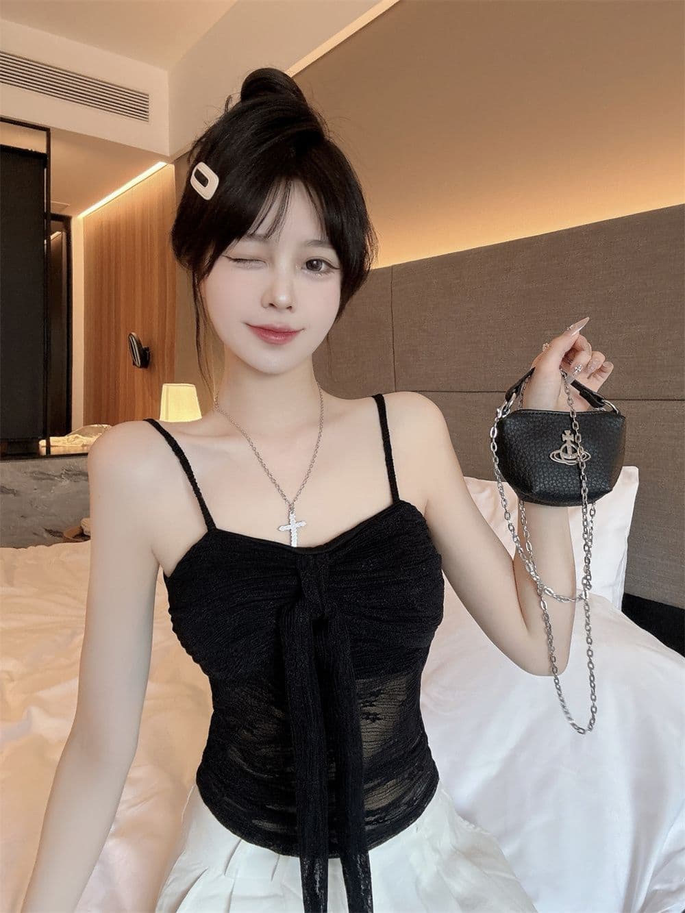 나만의 것을 가져와 라. 가슴 패드 나비 매듭 순수한 욕망 레이스 캐미솔 26 여름 외출용 고급 센스 인사이드 가져 가라. 상세 이미지 12