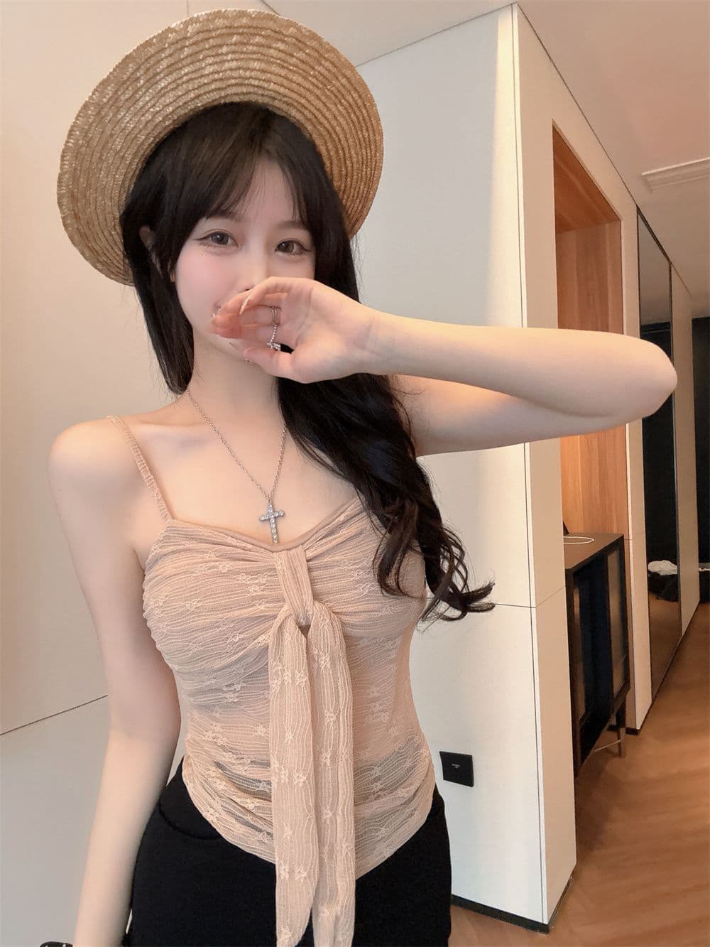나만의 것을 가져와 라. 가슴 패드 나비 매듭 순수한 욕망 레이스 캐미솔 26 여름 외출용 고급 센스 인사이드 가져 가라. 상세 이미지 17