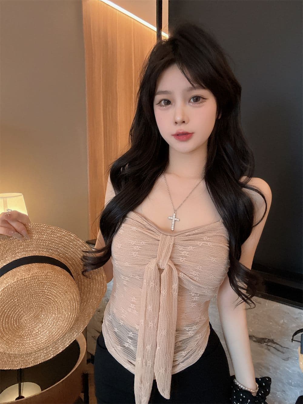 나만의 것을 가져와 라. 가슴 패드 나비 매듭 순수한 욕망 레이스 캐미솔 26 여름 외출용 고급 센스 인사이드 가져 가라. 상세 이미지 20