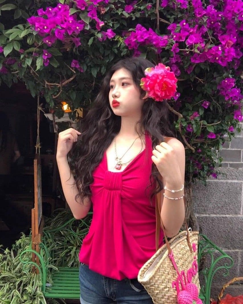 아메리칸 순수한 욕망 섹시함 V넥 비틀림 캐미솔 여름 허리 수축 슬림해 보이는 외출용 다용도 민소매 핫걸 맨위 이미지 2