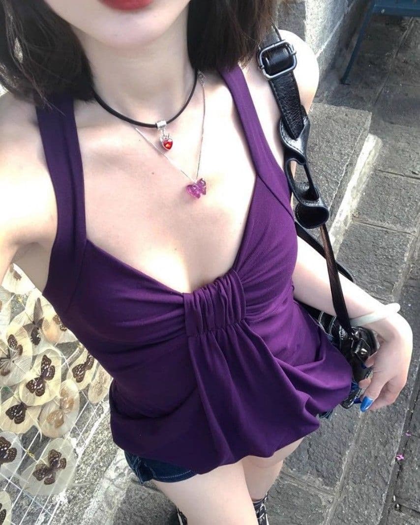 아메리칸 순수한 욕망 섹시함 V넥 비틀림 캐미솔 여름 허리 수축 슬림해 보이는 외출용 다용도 민소매 핫걸 맨위 상세 이미지 1