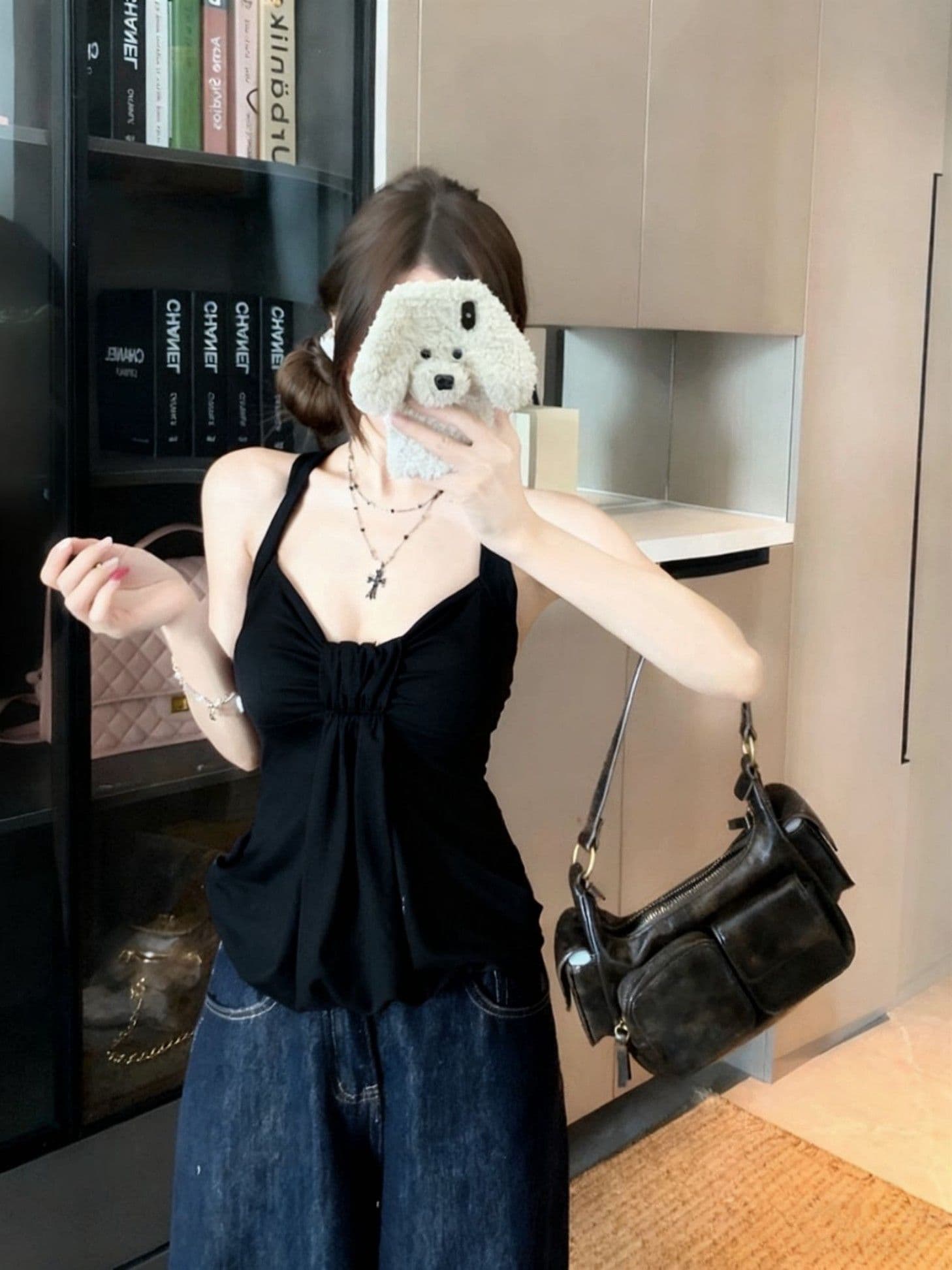 아메리칸 순수한 욕망 섹시함 V넥 비틀림 캐미솔 여름 허리 수축 슬림해 보이는 외출용 다용도 민소매 핫걸 맨위 상세 이미지 16