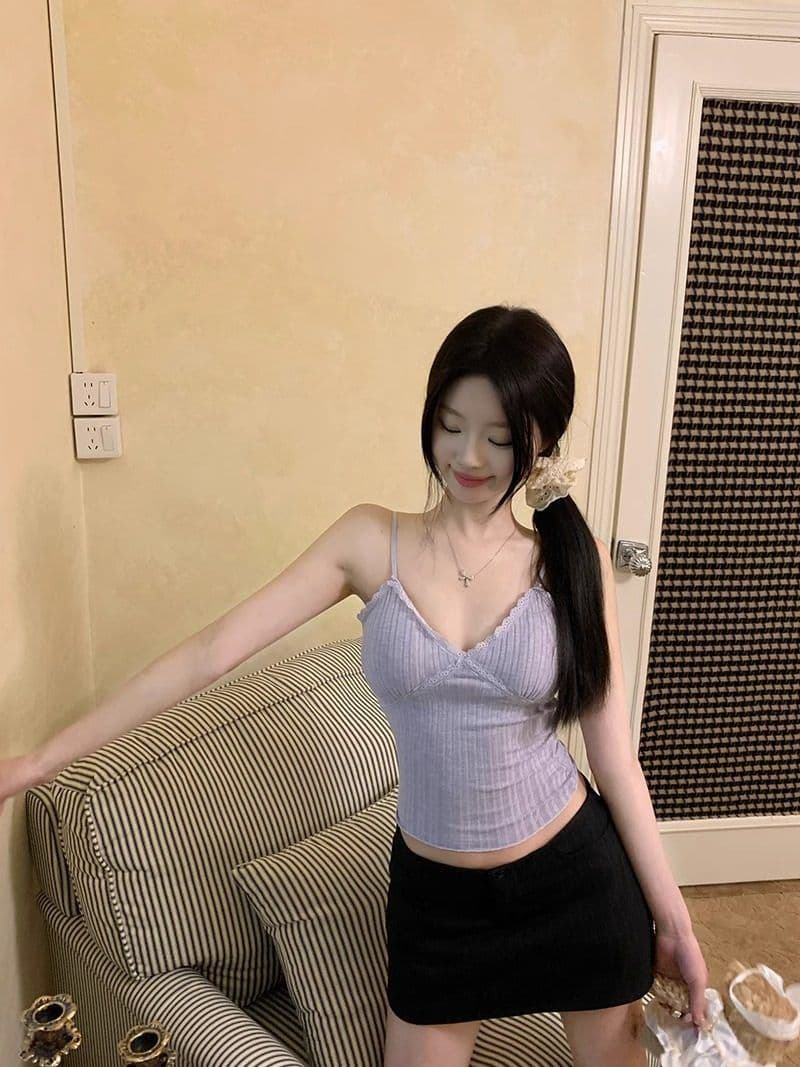 섹시함 레이스 작은 슬링 조끼 여름 여성 슬림해 보이는 외출용 민소매 아름다움 뒤로 핫걸 만나는 맨위 상세 이미지 14