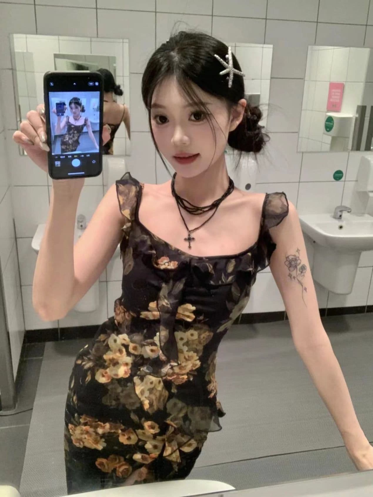 품격 명문 여성 로얄 자매 바람 슬립 드레스 레트로 프린트 디자인 센스 작은 대중 트임 몸매 가꾸기 타이트 스커트 길다 치마