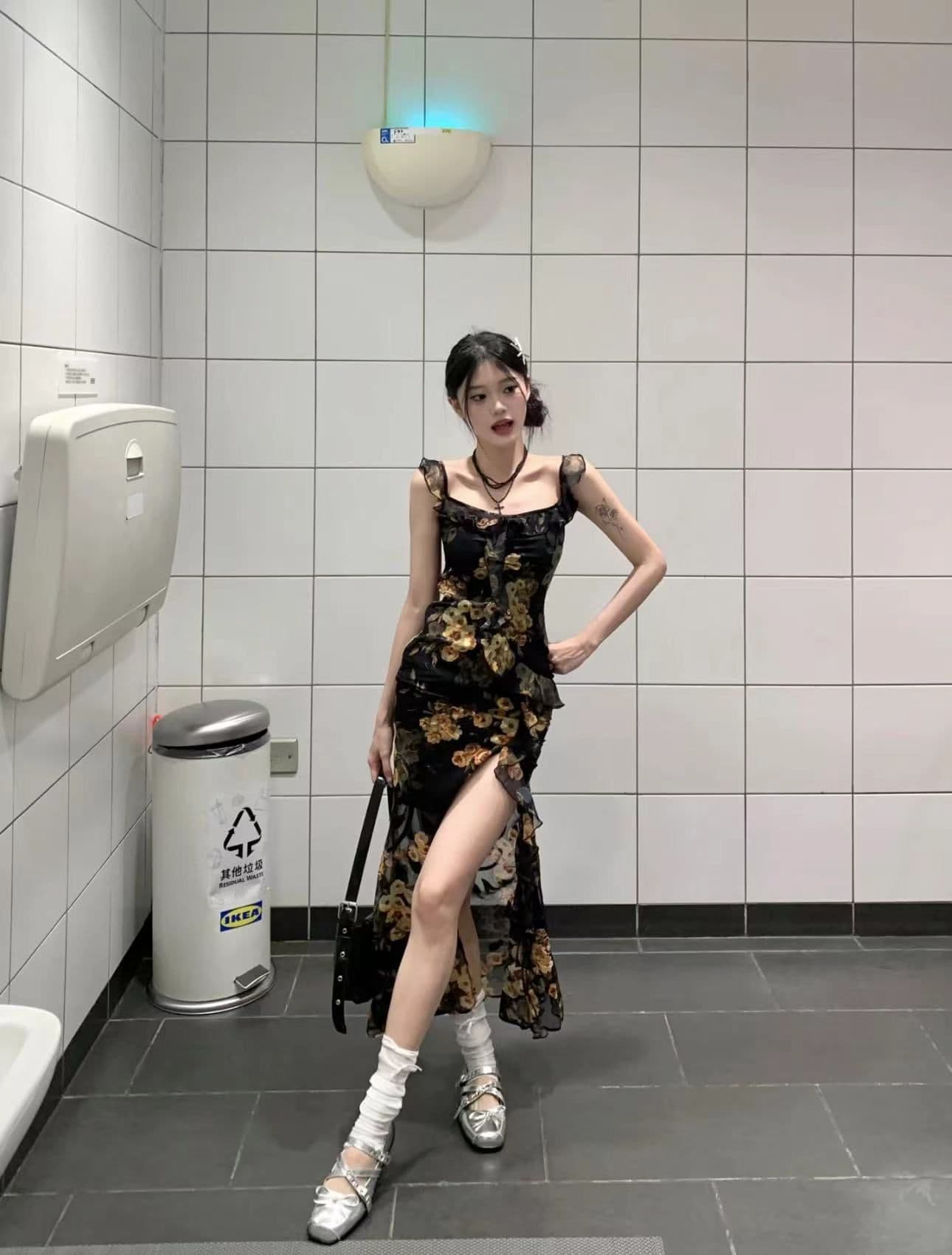 품격 명문 여성 로얄 자매 바람 슬립 드레스 레트로 프린트 디자인 센스 작은 대중 트임 몸매 가꾸기 타이트 스커트 길다 치마 상세 이미지 6