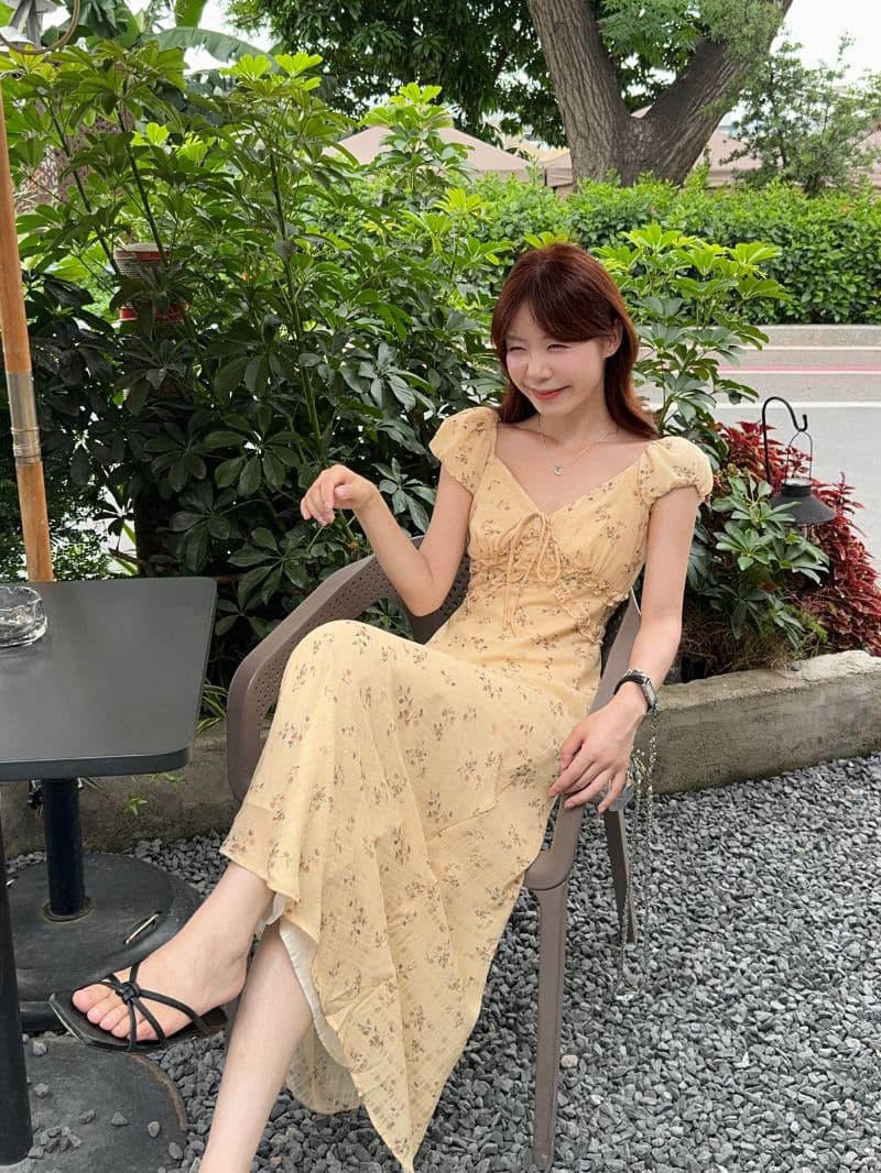 디자인 센스 연령 감소 꽃무늬 거품 소매 여성 드레스 여름 새로운 허리 수축 작은 대중 한 부서 한 마디 롱 스커트 상세 이미지 22