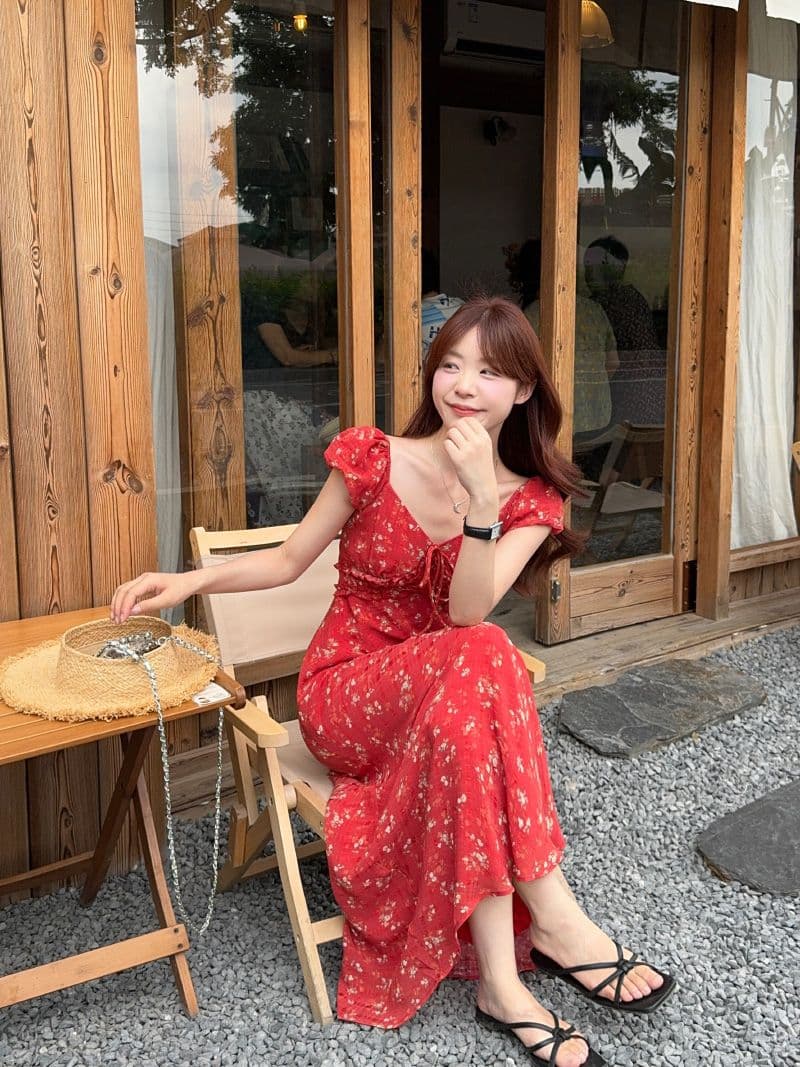 디자인 센스 연령 감소 꽃무늬 거품 소매 여성 드레스 여름 새로운 허리 수축 작은 대중 한 부서 한 마디 롱 스커트 상세 이미지 25