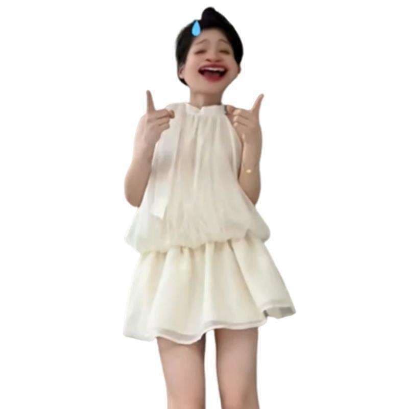 원본 솜씨 원본 원단 네리 프랑스식 화이트 민소매 행침 목 슬립 드레스 아이들 여름 상세 이미지 5