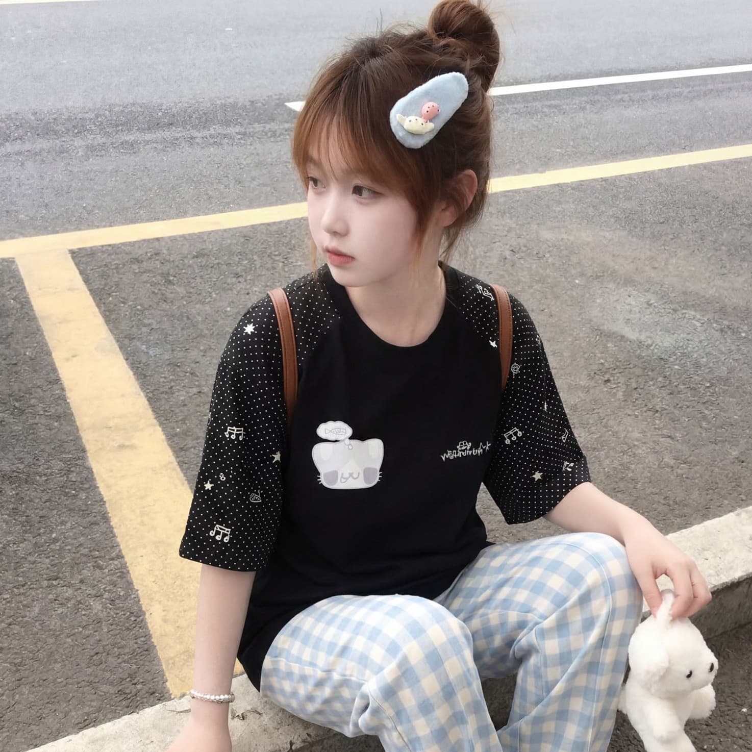자수 원본 마술 막대기 19 지점 220 그램 순면 반팔 티셔츠 여성 이미지 5
