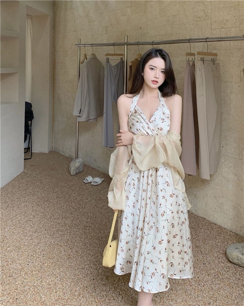 작은 키 여름 행침 목 꽃무늬 디자인 센스 새로운 치마 요정 치마 품격 프랑스식 슬림해 보이는 허리 수축 드레스 상세 이미지 10
