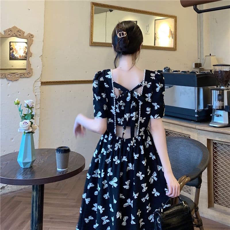프랑스식 복잡한 고대 칼라 여성 드레스 디자인 센스 작은 대중 나비 매듭 chic 치마 여름 이미지 3