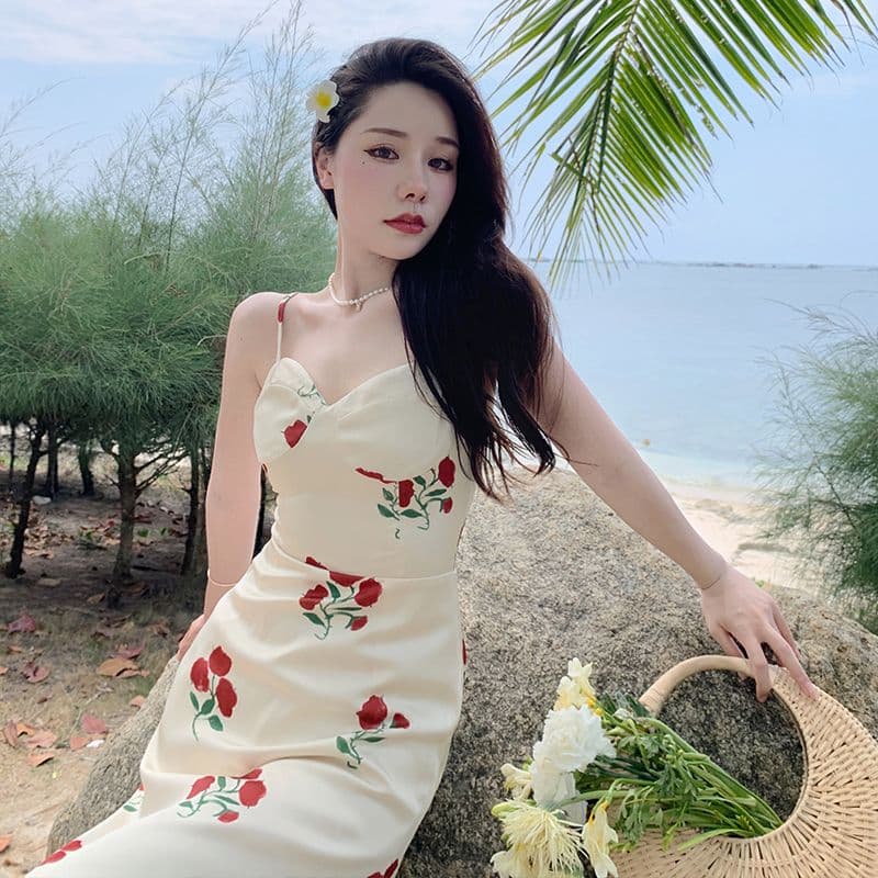 프랑스식 꽃무늬 슬립 드레스 고급 센스 새틴 드레스 롱 스커트 여성 여름 레트로 장미 품격 치마 상세 이미지 13