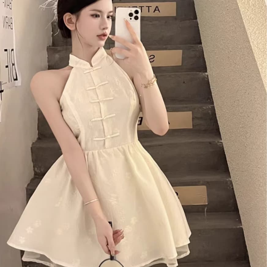 슈퍼 요정 순수한 욕망 중식 행침 목 프릴 허리 수축 미니 스커트 디자인 센스 작은 대중 프랑스식 고급 센스 외국 가스 드레스 이미지 5