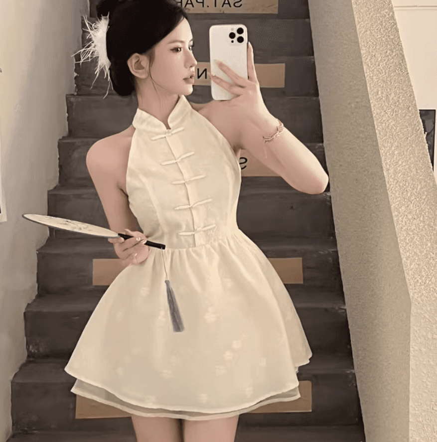 슈퍼 요정 순수한 욕망 중식 행침 목 프릴 허리 수축 미니 스커트 디자인 센스 작은 대중 프랑스식 고급 센스 외국 가스 드레스 상세 이미지 8