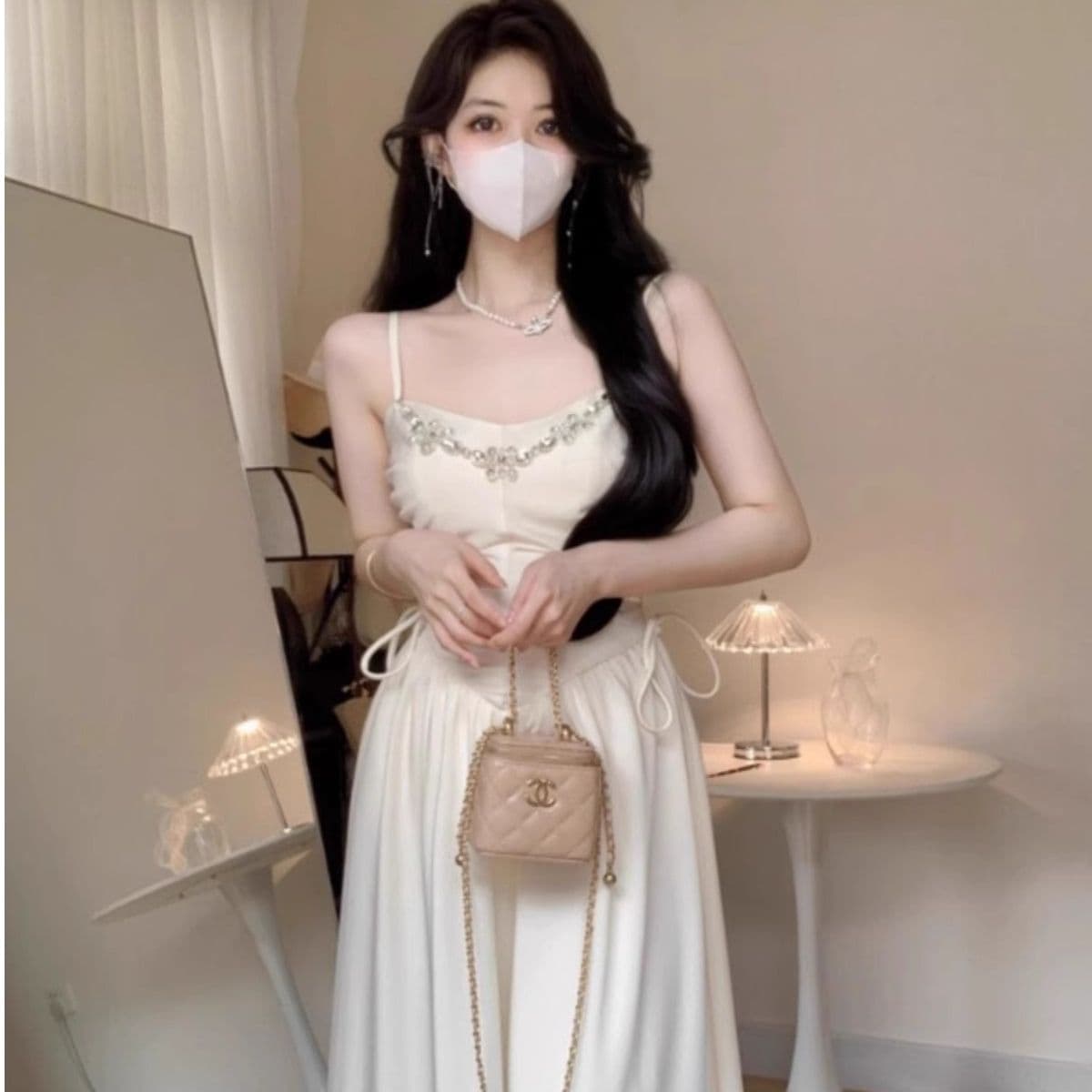 빛 럭셔리 바람 천 골드 예복 치마 2026 여름 슬립 몸매 가꾸기 슬림해 보이는 펌프 로프 레이스업 명문 여성 생일 롱 스커트 아이들 상세 이미지 9