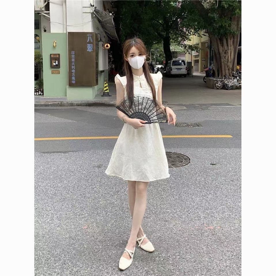 올해 인기 ~ 중 새로운 중식 개선 치파오 드레스 영 섹션 허리 수축 고급 센스 자카드 Feifei 소매 드레스 여름 상세 이미지 10