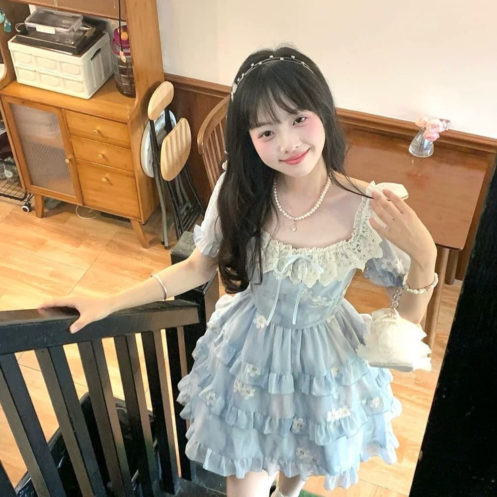프랑스식 광장 칼라 거품 소매 여성 드레스 부드러운 달콤함 허리 수축 슬림해 보이는 짧은 치마 2026 여름 새로운 여성 의류 이미지 5