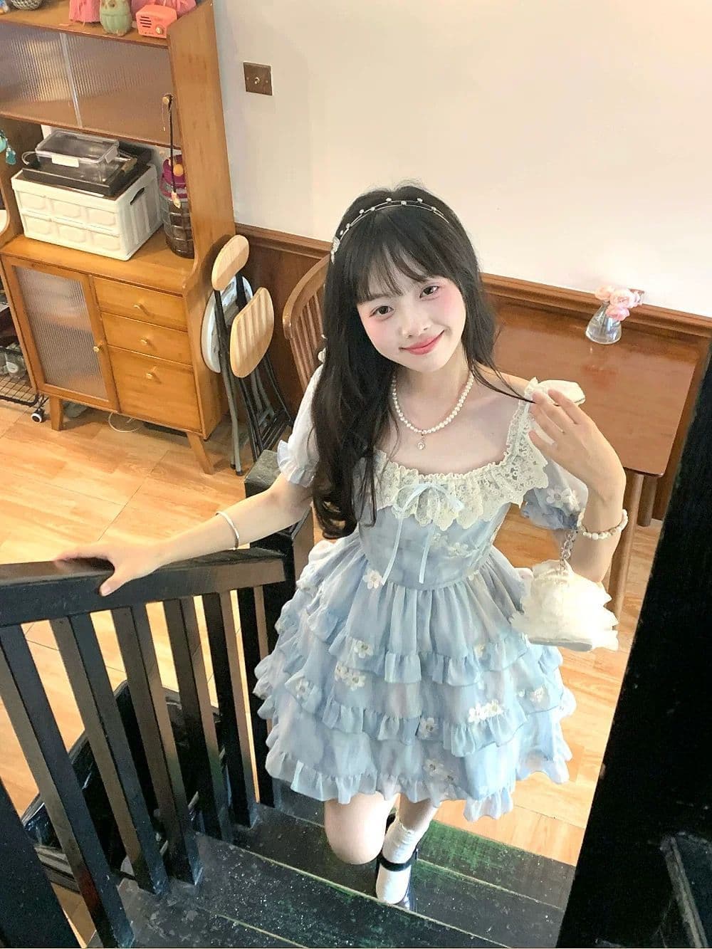 프랑스식 광장 칼라 거품 소매 여성 드레스 부드러운 달콤함 허리 수축 슬림해 보이는 짧은 치마 2026 여름 새로운 여성 의류 상세 이미지 2