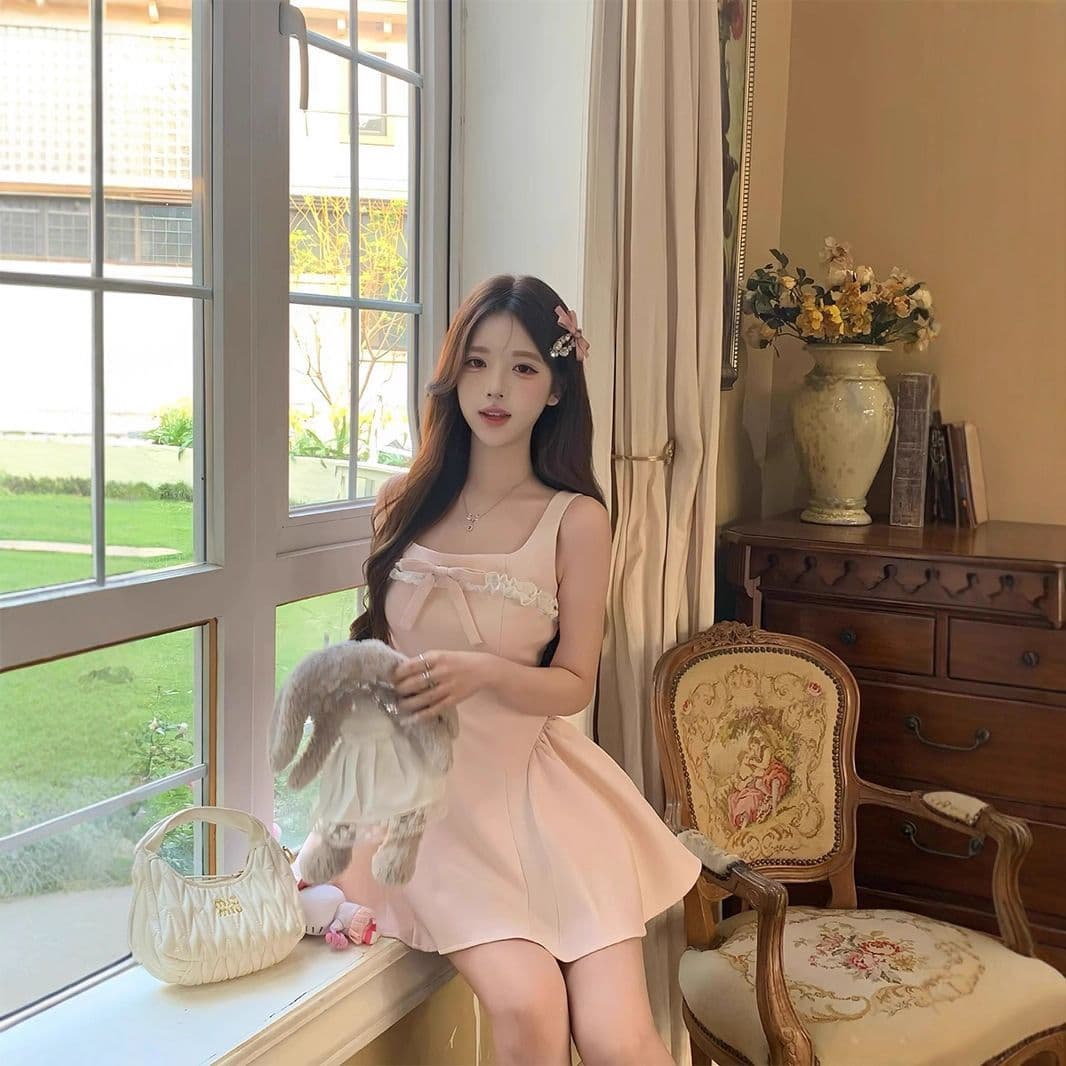 드레스 새로운 2026 프랑스식 핑크색 나비 매듭 슬립 드레스 허리 수축 한 마디 공주 퍼프 짧은 치마 상세 이미지 5
