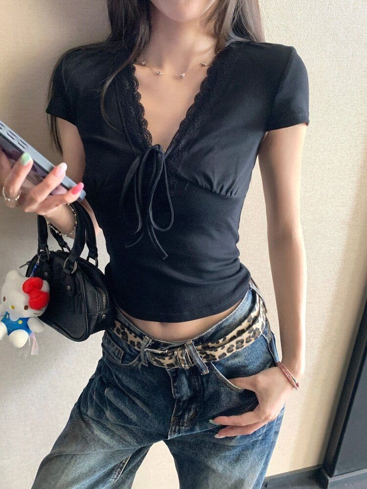 여름 달콤함 디스플레이 화이트 도파민 소녀 착용 가져 가라. 반팔 맨위 둘 색상 프랑스식 다용도 쇼트 스타일 몸매 가꾸기 티셔츠 여성 상세 이미지 20