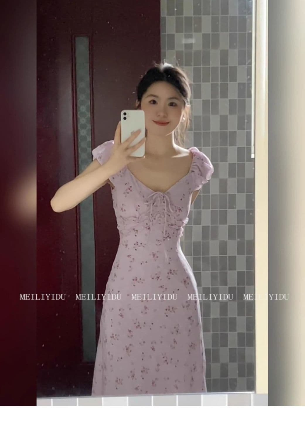 프랑스식 부드러운 바람 보라색 꽃무늬 드레스 아이들 여름 2026 새로운 작은 키 품격 허리 수축 길다 치마 상세 이미지 4